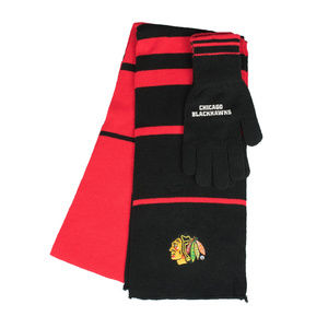 CHICAGO BLACKHAWKS KNIT SCARF AND GLOVES SET NEW